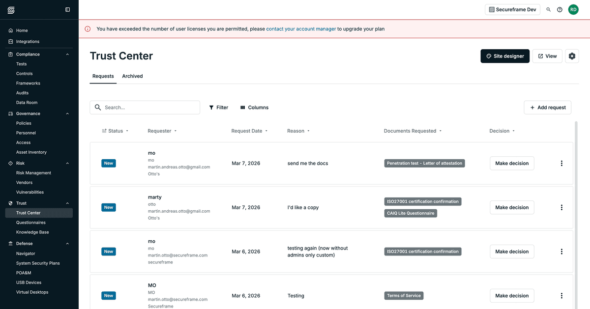 Secureframe Dashboard screenshot 2
